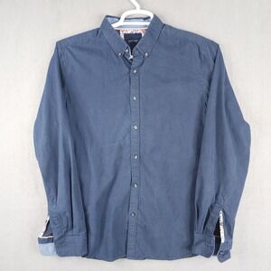 CACTUS MAN Ricky Singh Mens Long Sleeve Button Shirt Floral Cuffs Blue Dot Large